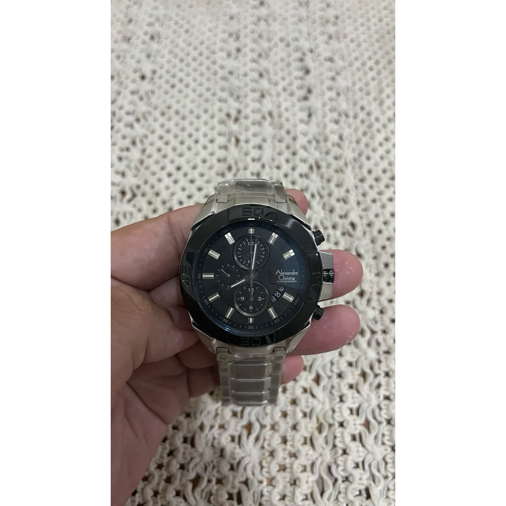 [Preloved] Jam Tangan Pria ALEXANDRE CHRISTIE AC 6235 MC Silver Black - Rantai Baru Gress Jarang Pak