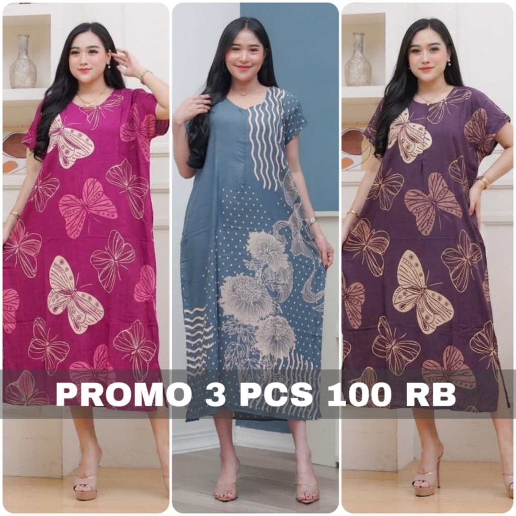 Daster kekinian terbaru Model lowo Jumbo, Bahan Rayon Premium Adem, Nyaman dan Busui Friendly, 3 Pcs