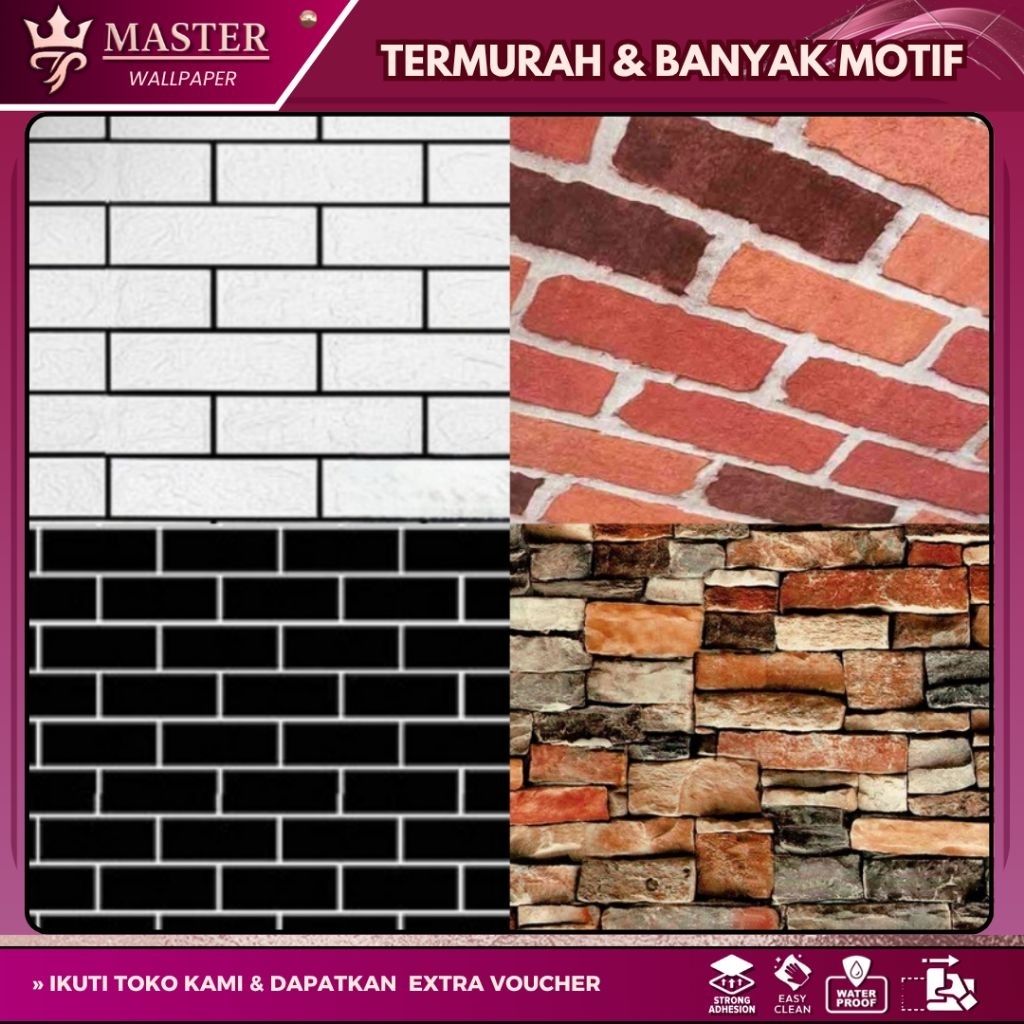Wallpaper Sticker Dinding Bata 3D Waterproof Lem Kuat Mudah Pasang
