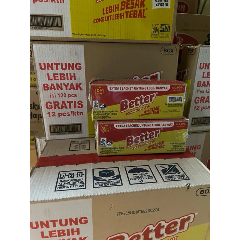 Biskuit Sandwich Better Coklat Vanila 1 Dus Isi 120pcs