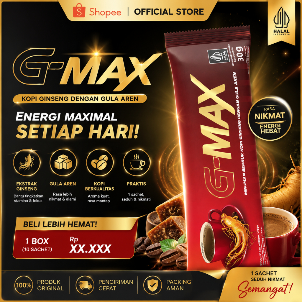 Kopi G-max Original Rasa Cappuccino saset Extra Ginseng Untuk Tahan Kuat Malammu BPOM