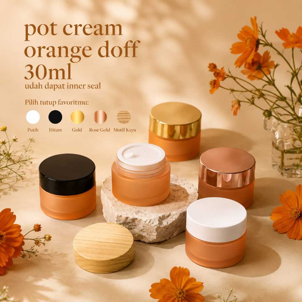 Pot Kaca Pot Cream 30ml Jar Kaca Orange Tempat Wadah Krem Salep Obat Salep 30ml 30gram Dapat Inner T
