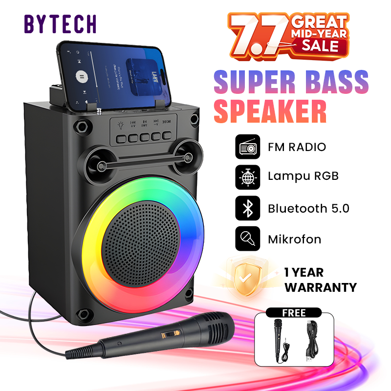 Bytech Bluetooth Karaoke Speaker SK11 Super Bass 4 Inch Microphone Radio FM Waterproof RGB Lampu Por