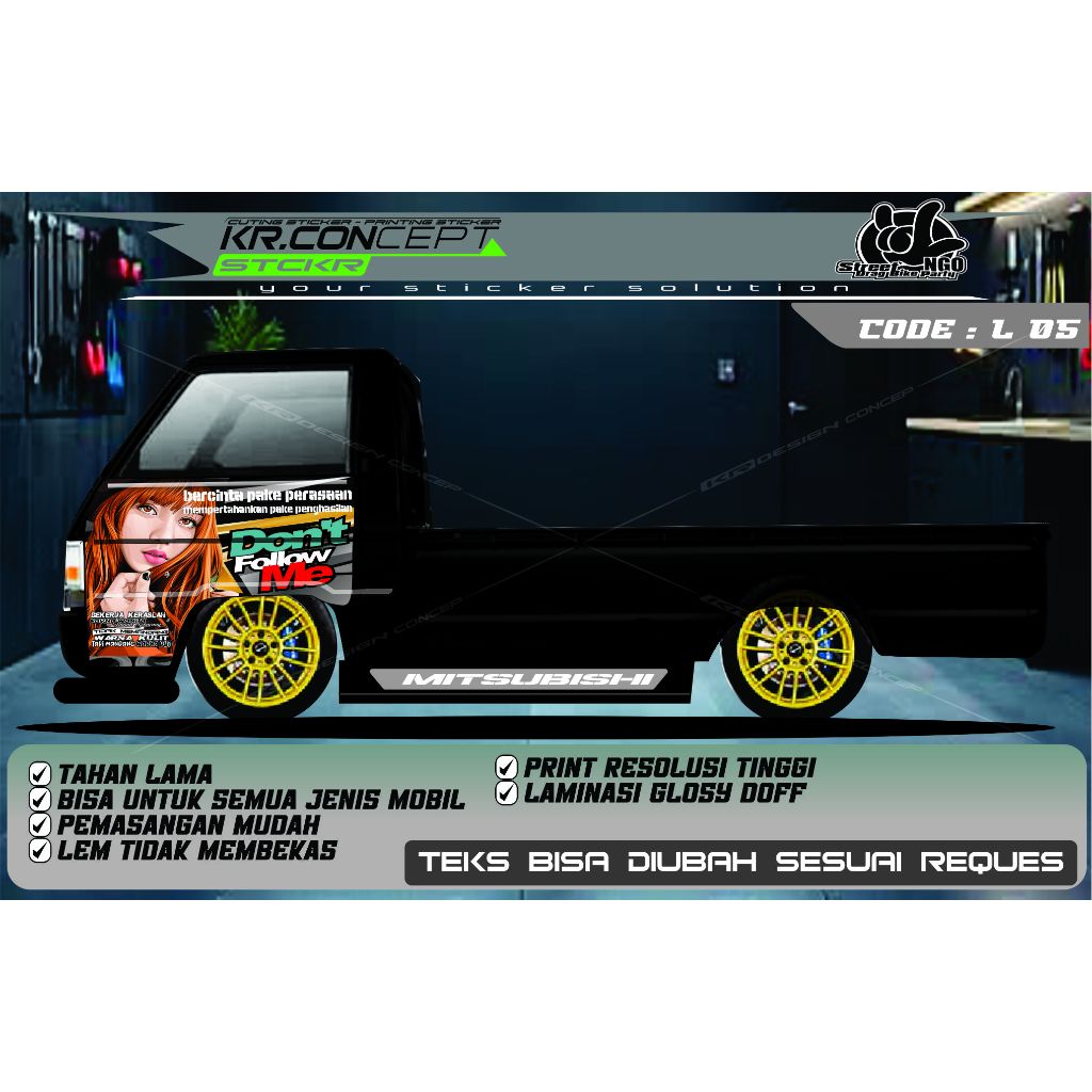 DECAL CEWEK PINTU SAMPING MOBIL PIC'UP L300 L 09