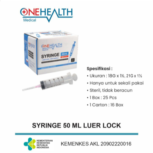Syringe 50 ML ONEHEALTH Disposable-Without Needle, Side Position, Luer Slip