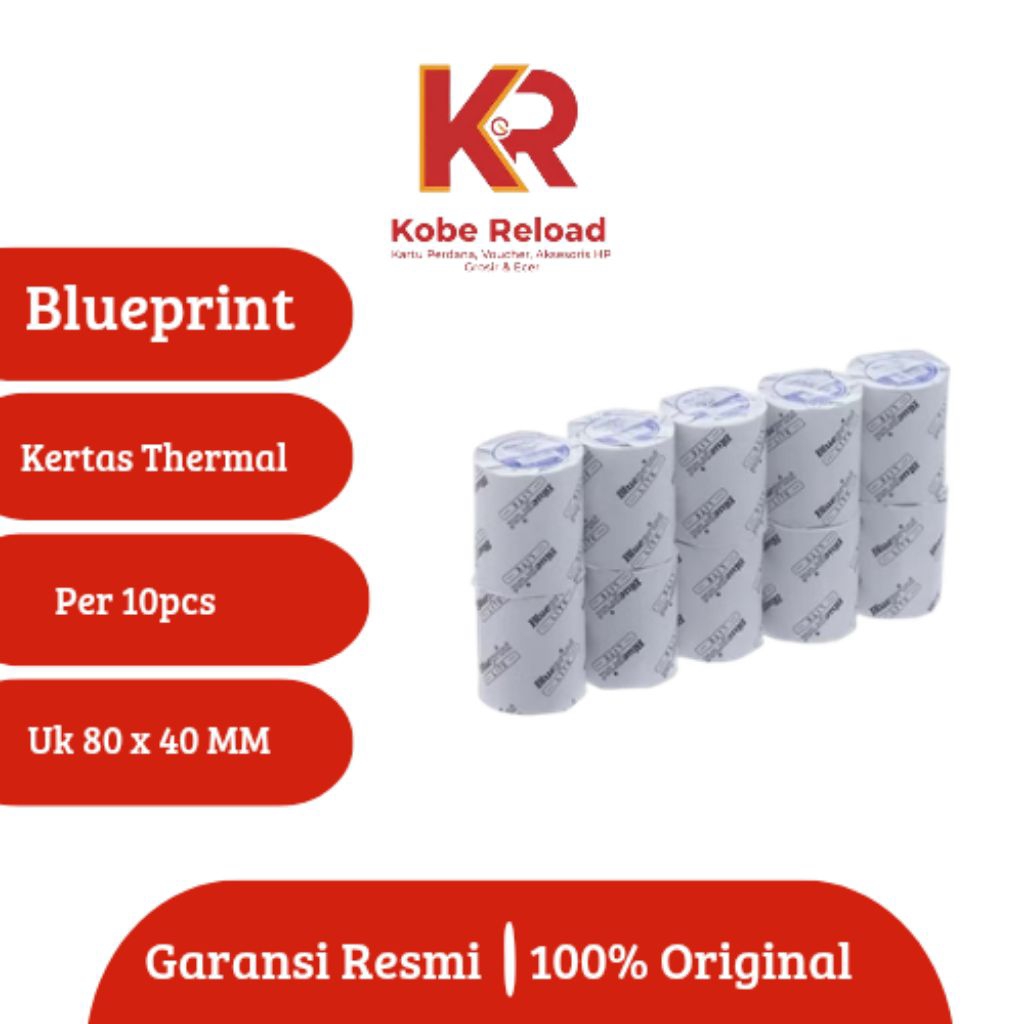 Kertas Thermal /Kertas Struk Printer Blueprint 80x40mm (Per 10pcs)