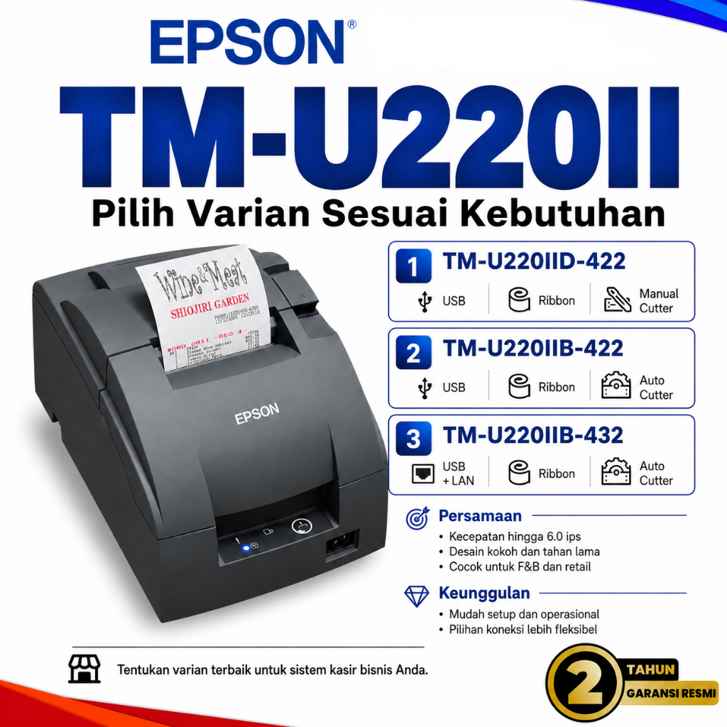 Printer Kasir Dot Matrix Epson TM-U220II Struk Kasir Cetak Rangkap TM-U220IID-422 Manual TM-U220IIB 