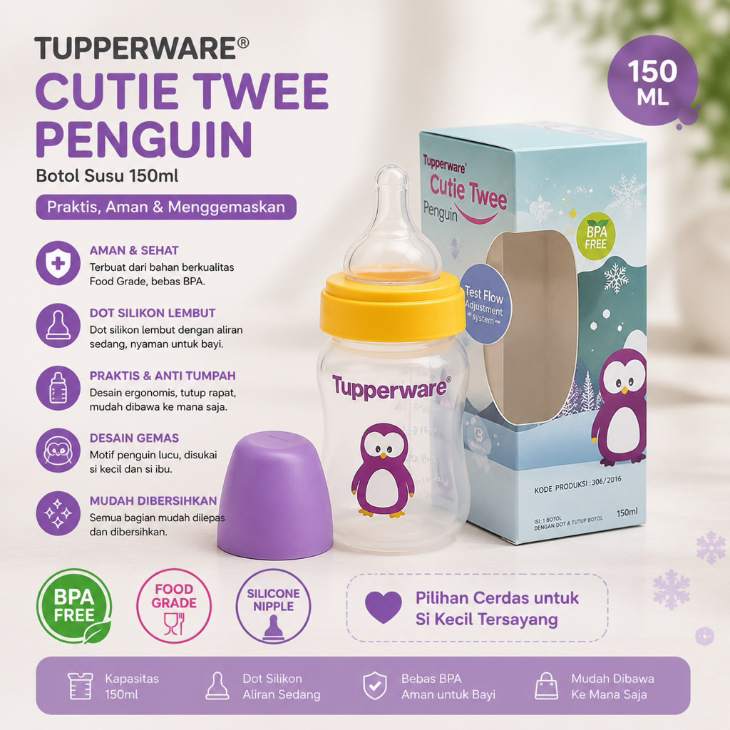 tupperware cutie twee penguin dot bayi balita 150ml