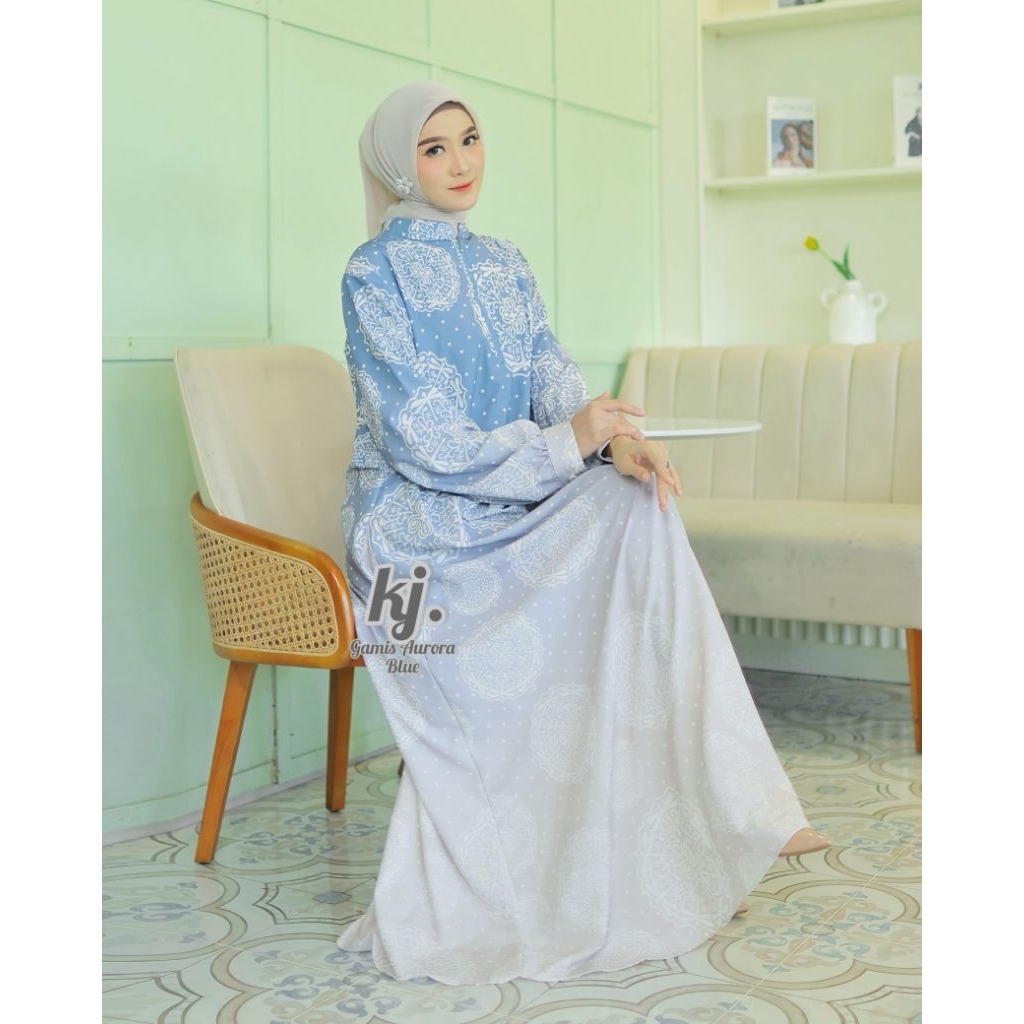Gamis Aurora Gradasi Marbela Printing Ori Khadijah Mode