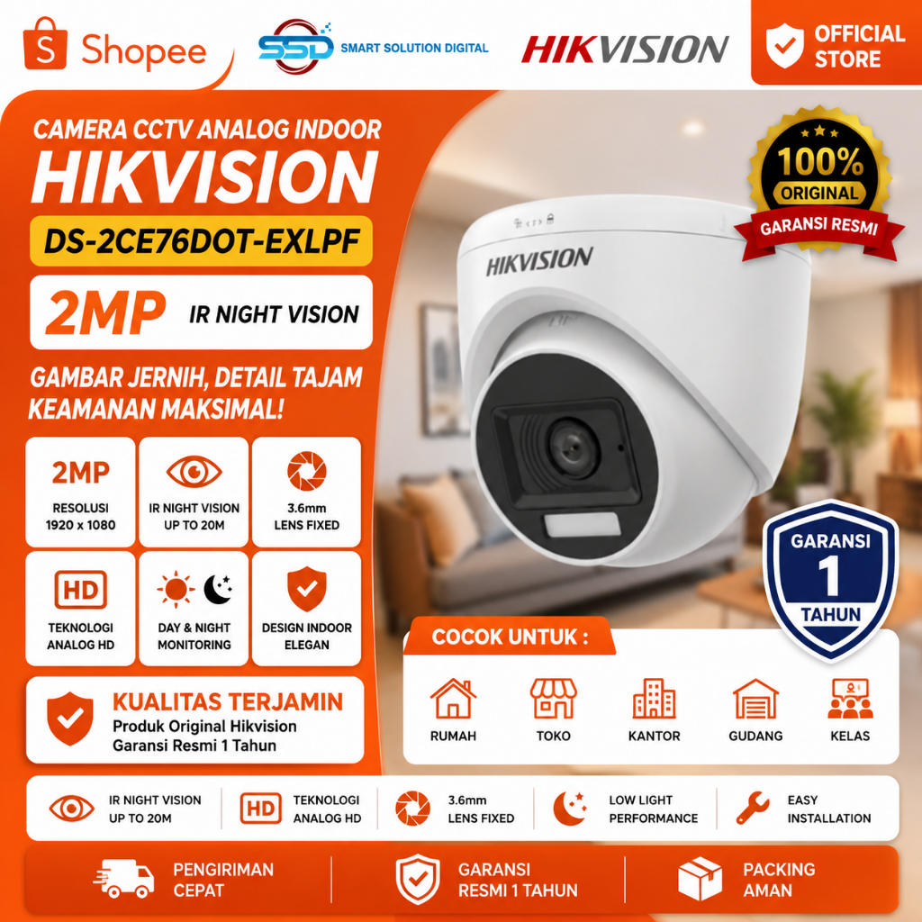 CAMERA KAMERA CCTV ANALOG INDOOR HIKVISION DS-2CE76DOT-EXLPF 2MP IR
