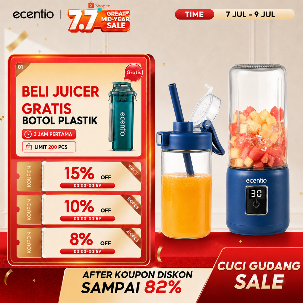 ecentio LED touchscreen juicer portable Dual Cup blender jus buah 500ml+500ml Kaca Gelas blender kap