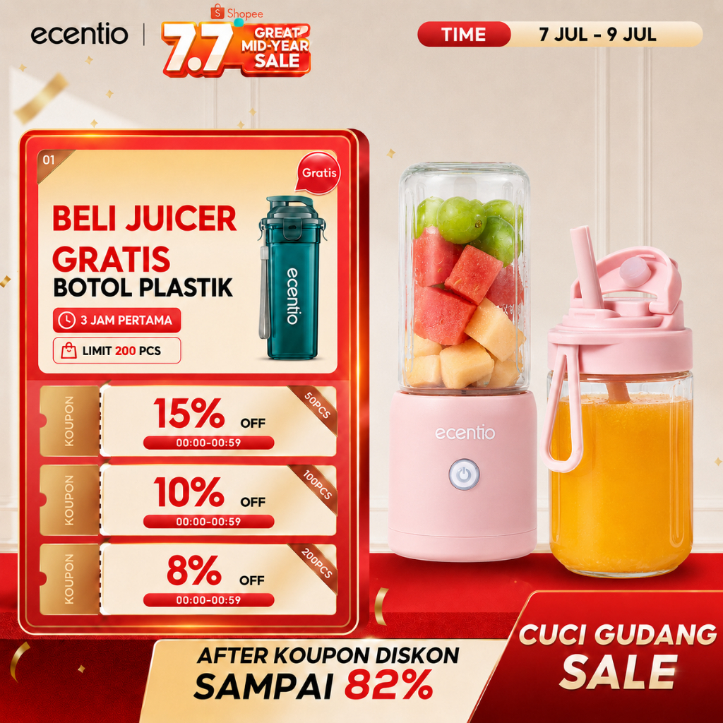 ecentio juicer portable 10 pisau juicer 380ml+380ml blender jus buah juicer hand blender blender jus