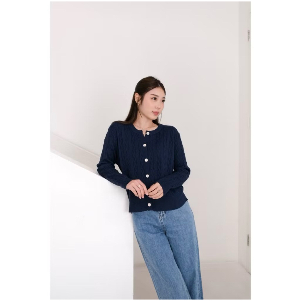 PRELOVED Kiyorawear Cardigan Cable Knit - Navy