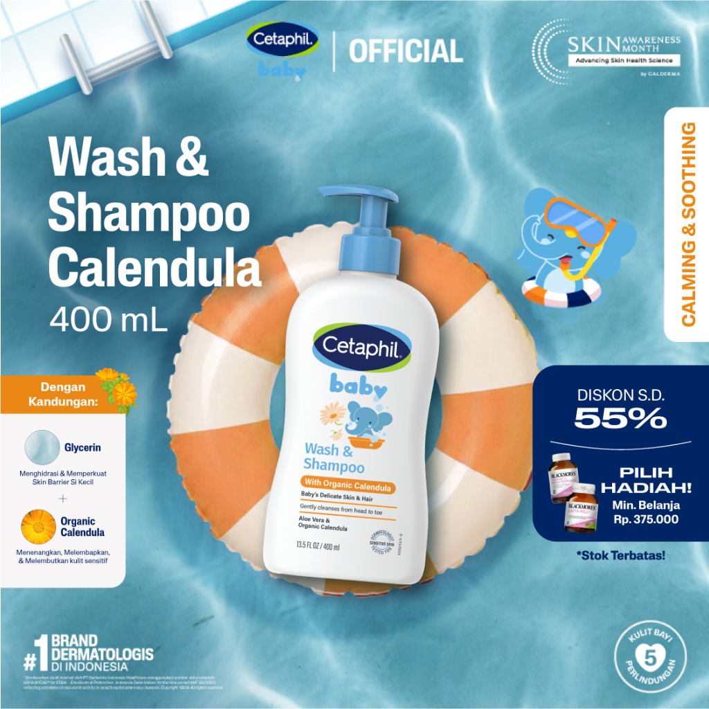 Cetaphil Baby with Organic Calendula Wash & Shampoo 400ml dengan Glycerin, Aloevera dan Calendula Sa