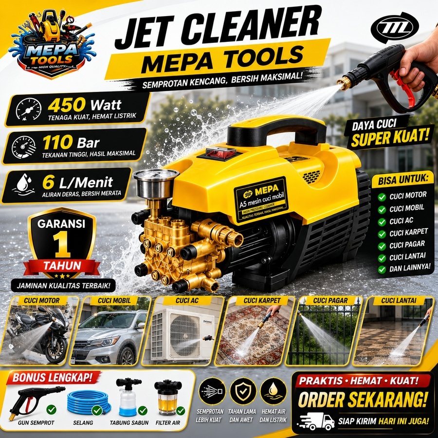 MEPA  Alat Steam Cuci Motor & Mobil Jet Cleaner Cuci AC Dan Lain nya High Pressure Washer 450W 600W 