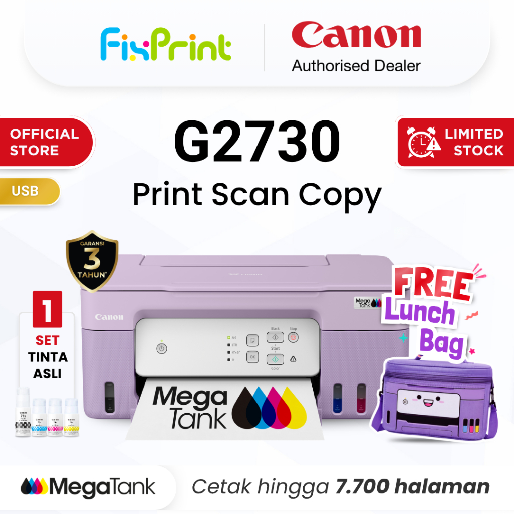 FixPrint Printer Canon G2730 Ungu Purple - Ink Tank All In One Print Scan Copy USB MacOS - Garansi 3