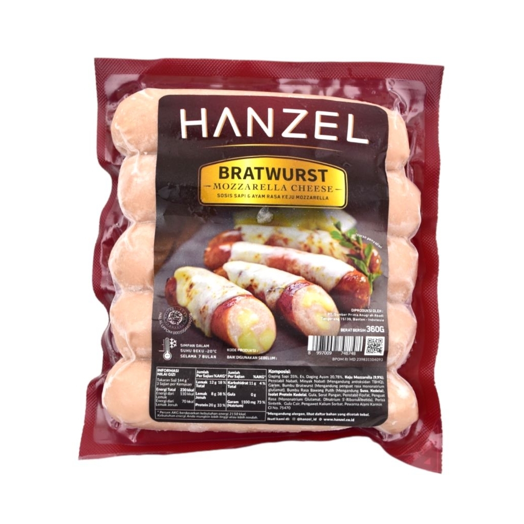 Hanzel Bratwurst Keju 360 Gram - Sosiskan Keju Lezat untuk Lauk