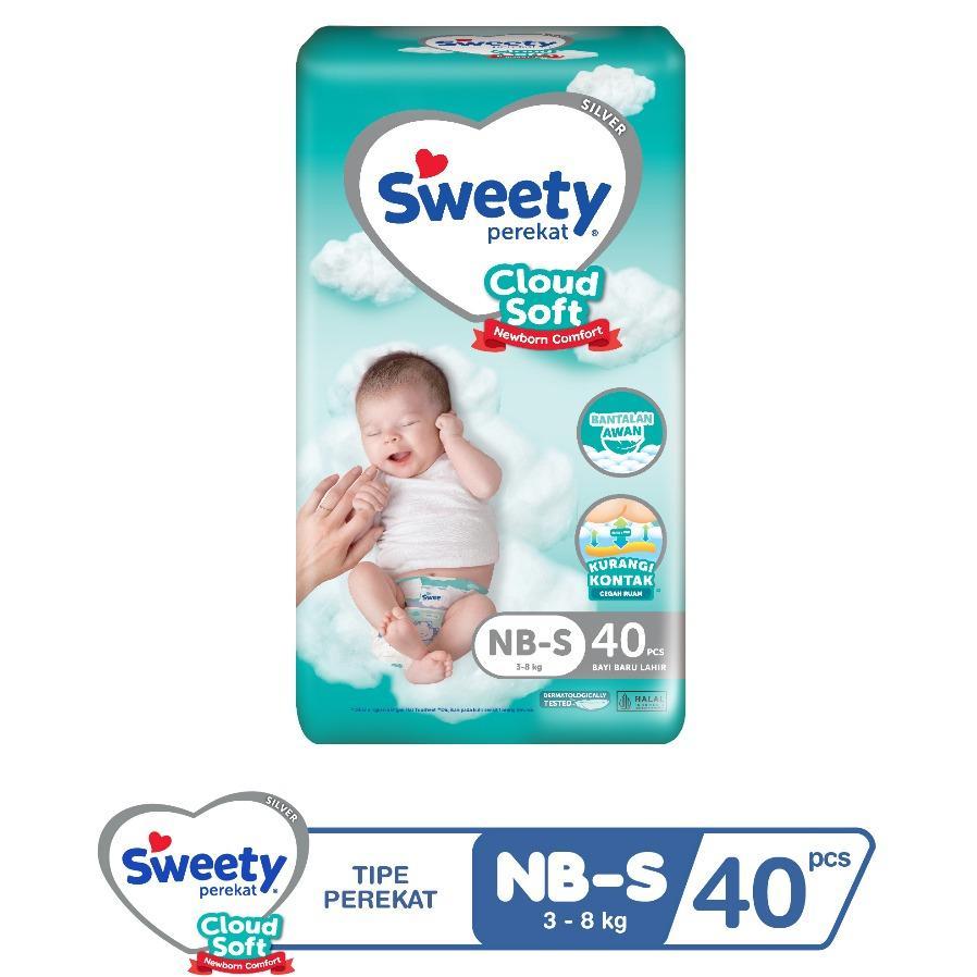 Sweety Silver Nb40 Nb20 M60 L54 Popok Sekali Pakai Tipe Perekat Pampers Diaper Bayi Premium
