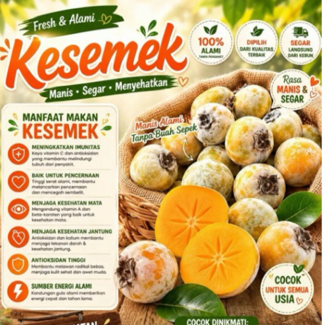 BUAH KESEMEK MANIS 1KG/ KESEMEK MADU/KESEMEK SEGAR/BUAH GENIT/BUAH KESEMEK LOKAL/PERSIMMON LOKAL/BUA
