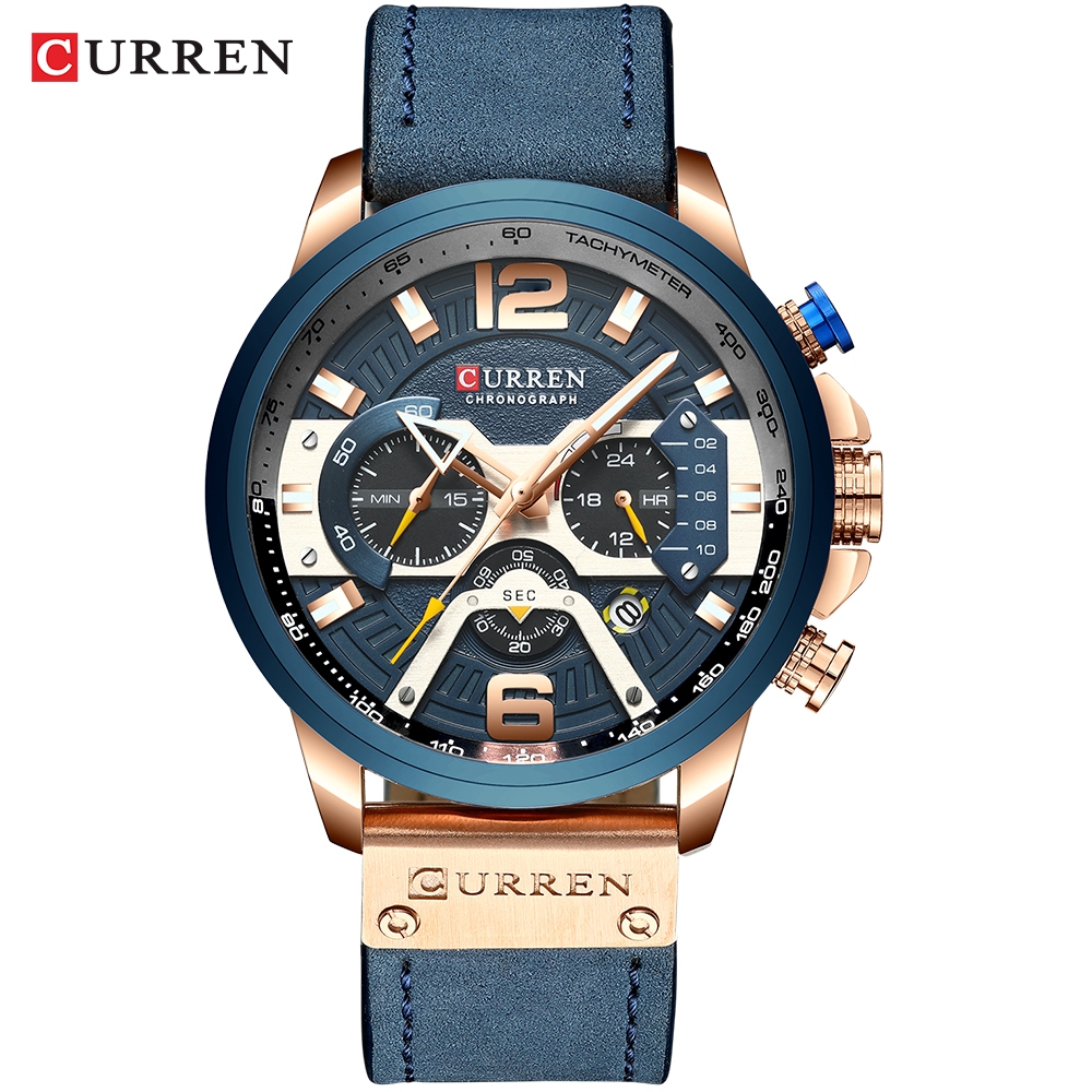 CURREN 8395 Jam Tangan Pria Analog Stainless Steel dengan Tali 316L Stainless Steel
