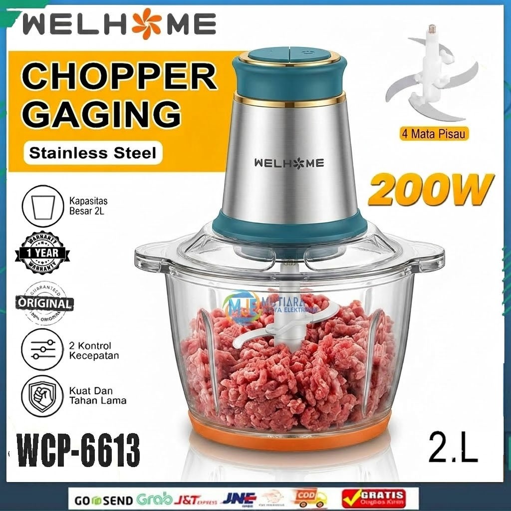 WELHOME WCP-6613 Food Magic Chopper Blender 2L Penghalus Daging dan Bumbu Multifungsi