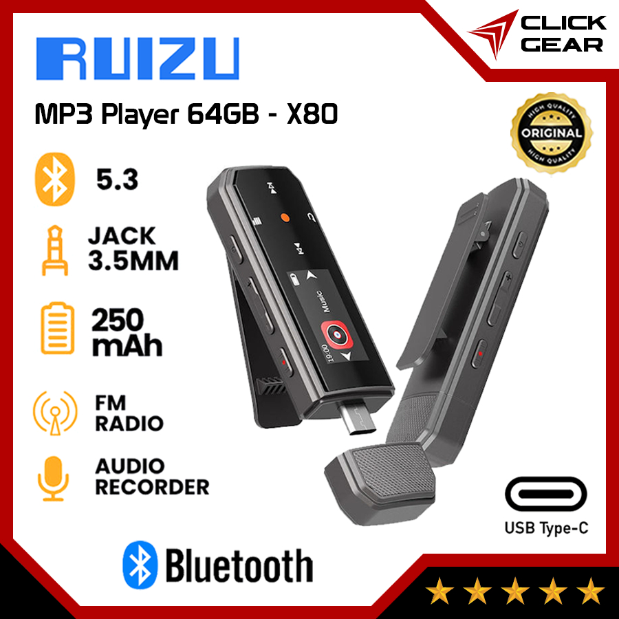 RUIZU X80 64GB - MP3 MP4 Player USB Type C Bluetooth 5.3 Voice Recorder Mini Portable HiFi DAP Digit