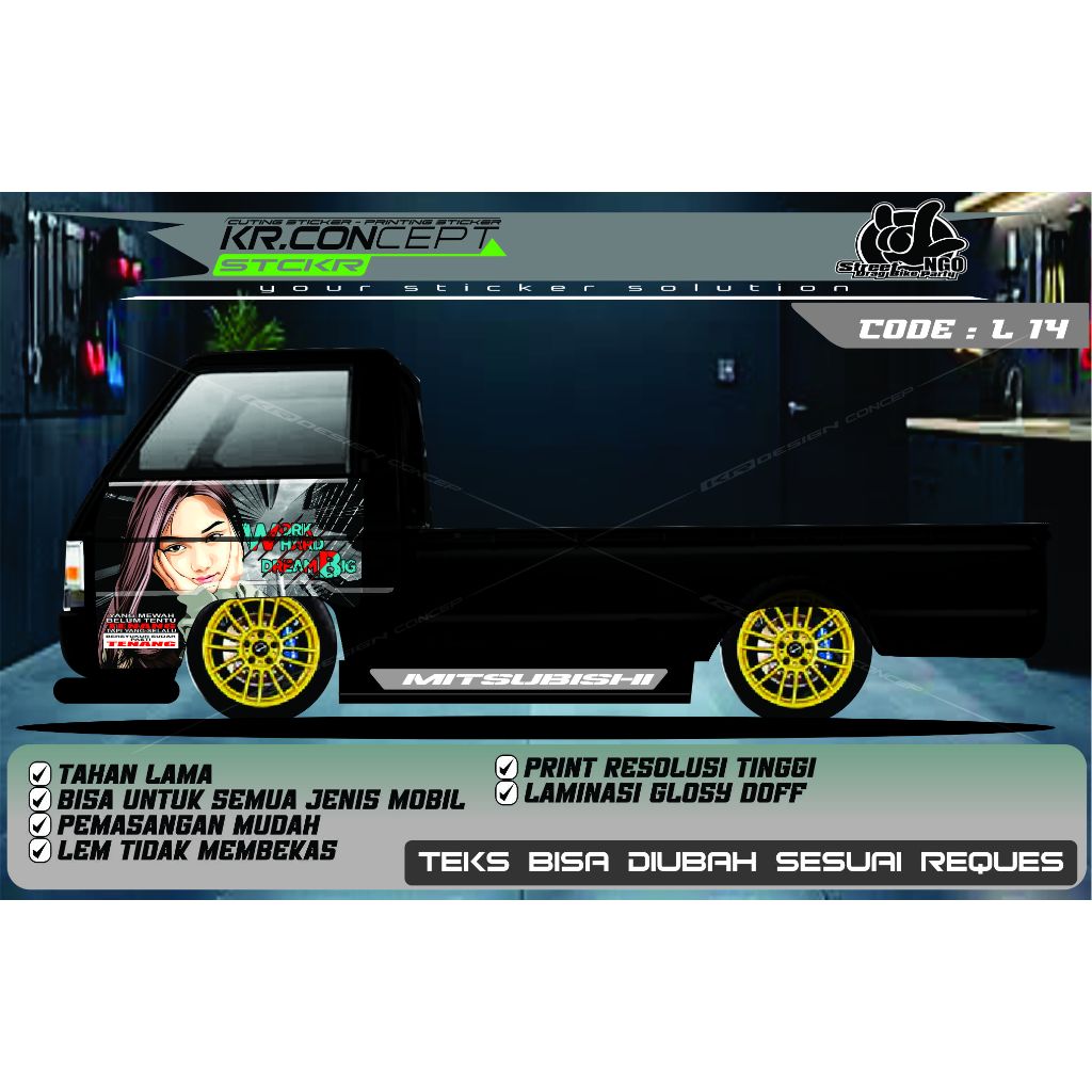 DECAL CEWEK PINTU SAMPING MOBIL PIC'UP L300 L 14
