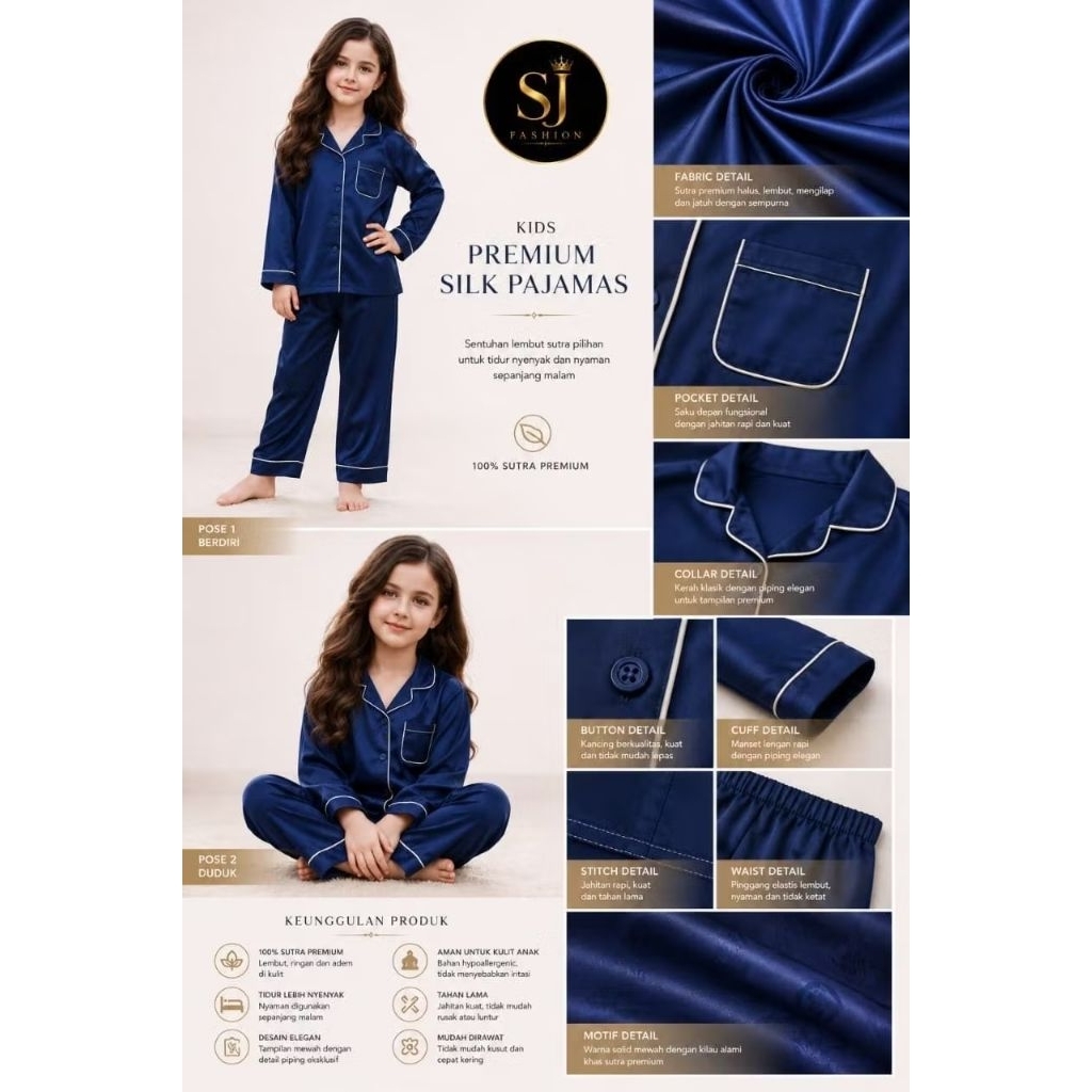 piama import anak / piama sutra / piama premium