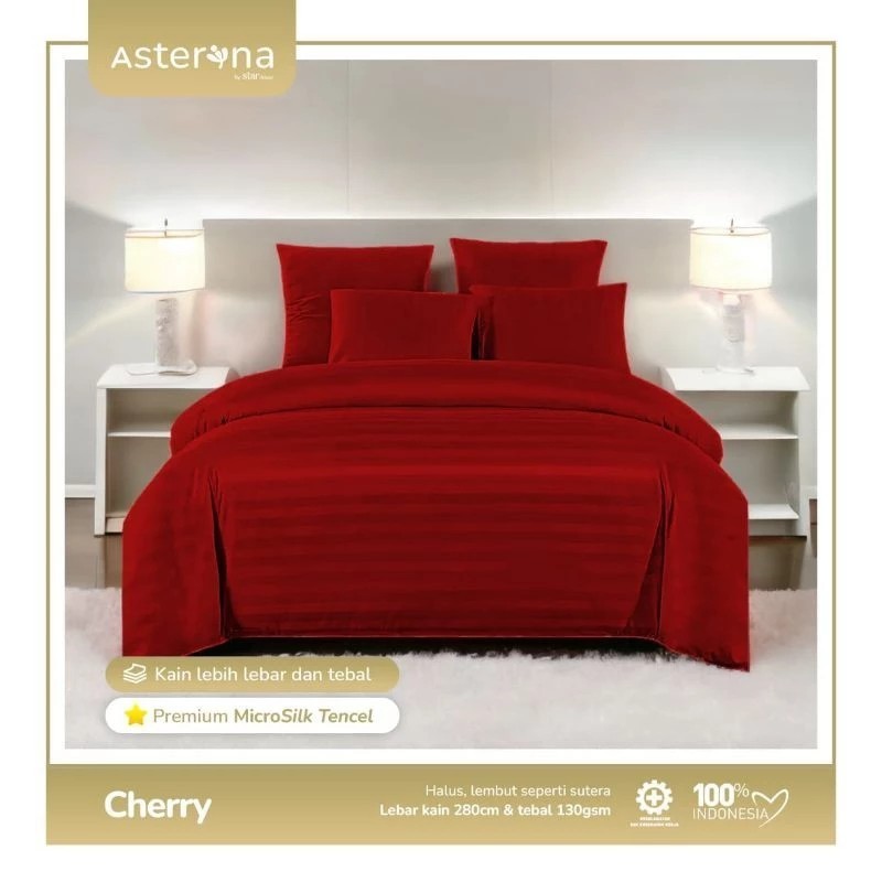 Sprei set premium micro tensel motif salur /garis cerry
