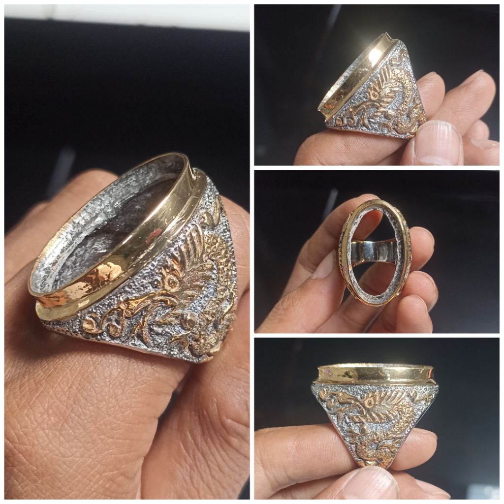 CINCIN KUNINGAN SARI MODEL UKIR NAGA UNTUK BATU PANDAN DAN BATU AKIK