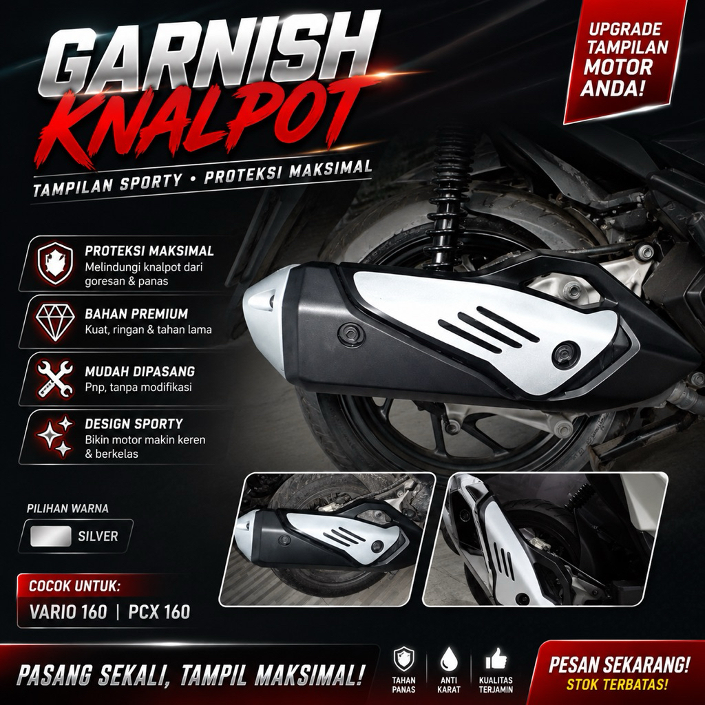 GARNISH TUTUP KNALPOT VARIO 160 MODEL garnish Vario 160 / cover knalpot Vario 160