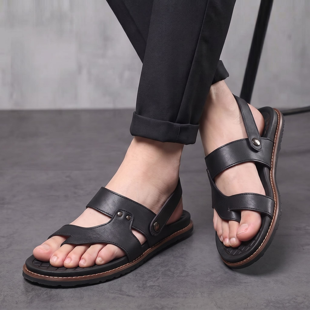 Sandal Pria Kulit Slip On RIOT TEVEZ Anti Slip