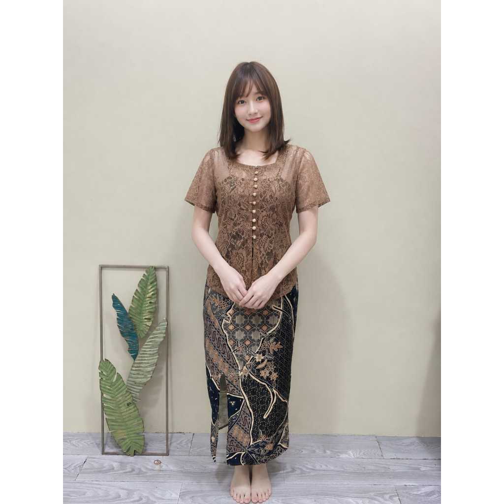 Dress batik bali janna kombinasi brokat midi dress kondangan elegan Panjang Formal Wanita Pesta Gaun