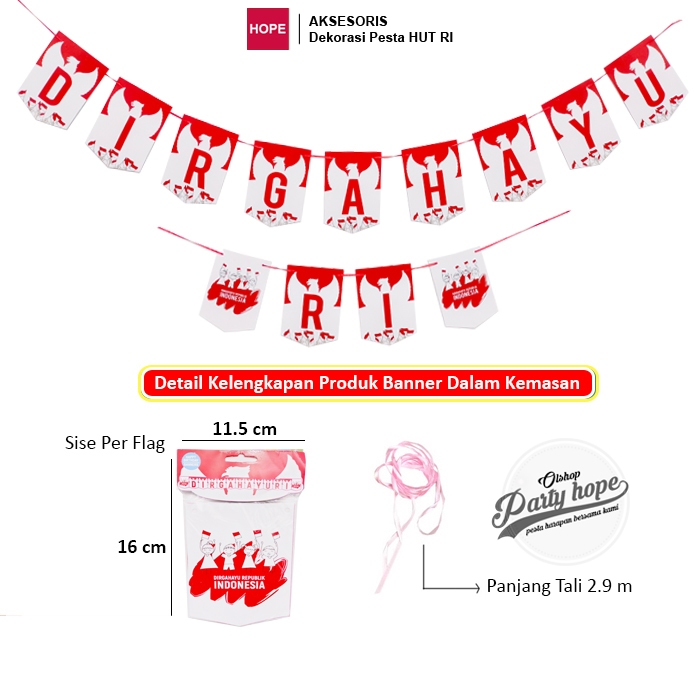 Banner DIRGAHAYU RI Merah Putih / Bunting Flag HUT RI / Aksesoris Banner Dekorasi Kemerdekaan HUT RI
