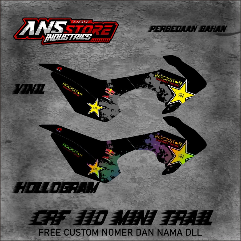 DECAL STICKER CRF 110 MINI TRAIL DECAL STIKER MOTOR BISA GANTI NOMOR NAMA