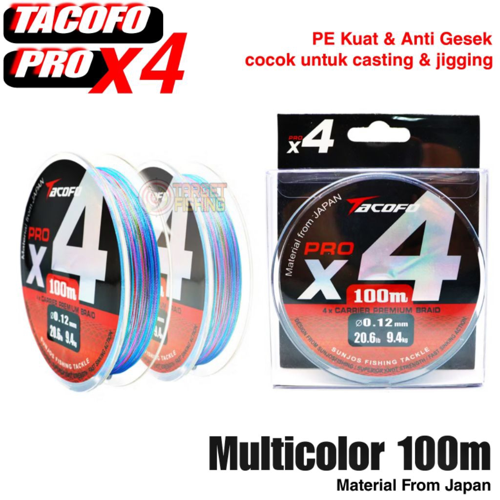 PE Casting TACOFO X4 Multicolor 100m Kuat dan Tahan Gesekan