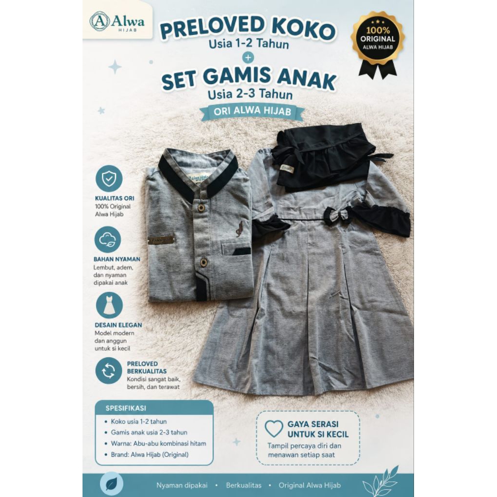PRELOVED GAMIS KOKO ANAK ORI ALWA HIJAB 3-4T