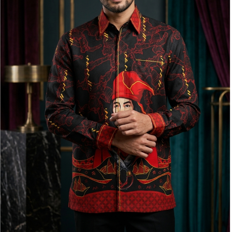 Kain Batik Dobby Premium Motif Sultan Hasanuddin Merah - Harga Per 0.5 Meter Bahan Baju Kemeja Premi