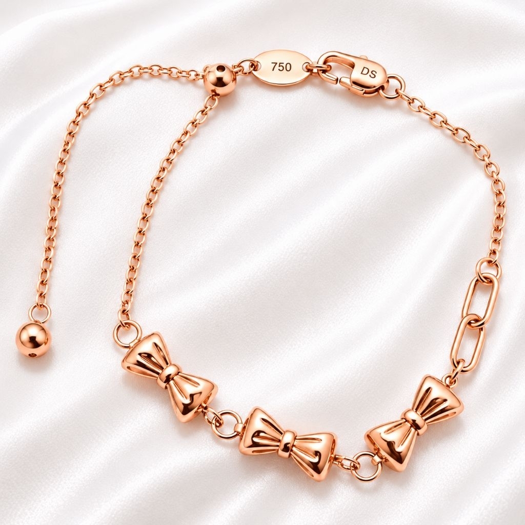 Gelang cewek Titanium 750 Model Serut Motif Pita Emboss  Rose Gold Adjustable