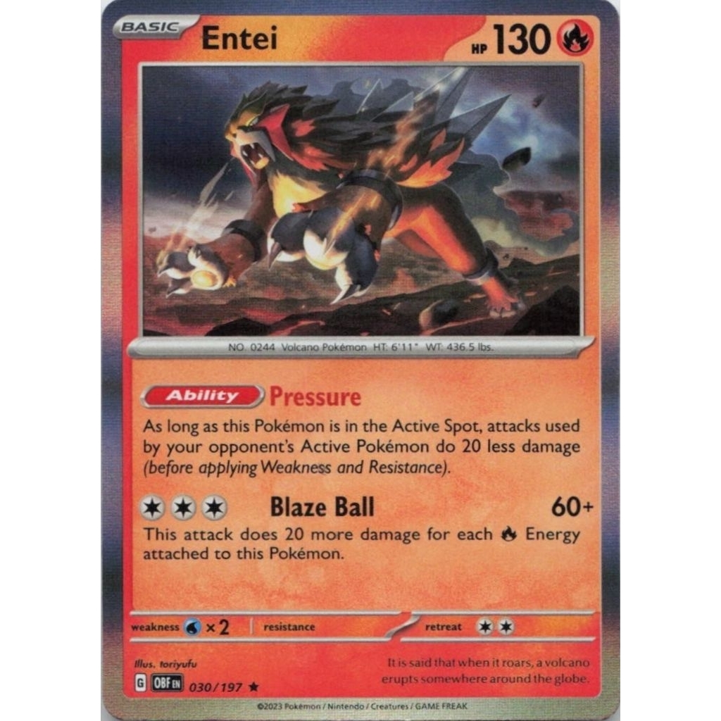 Entei Holo #30 Pokemon Obsidian Flames English