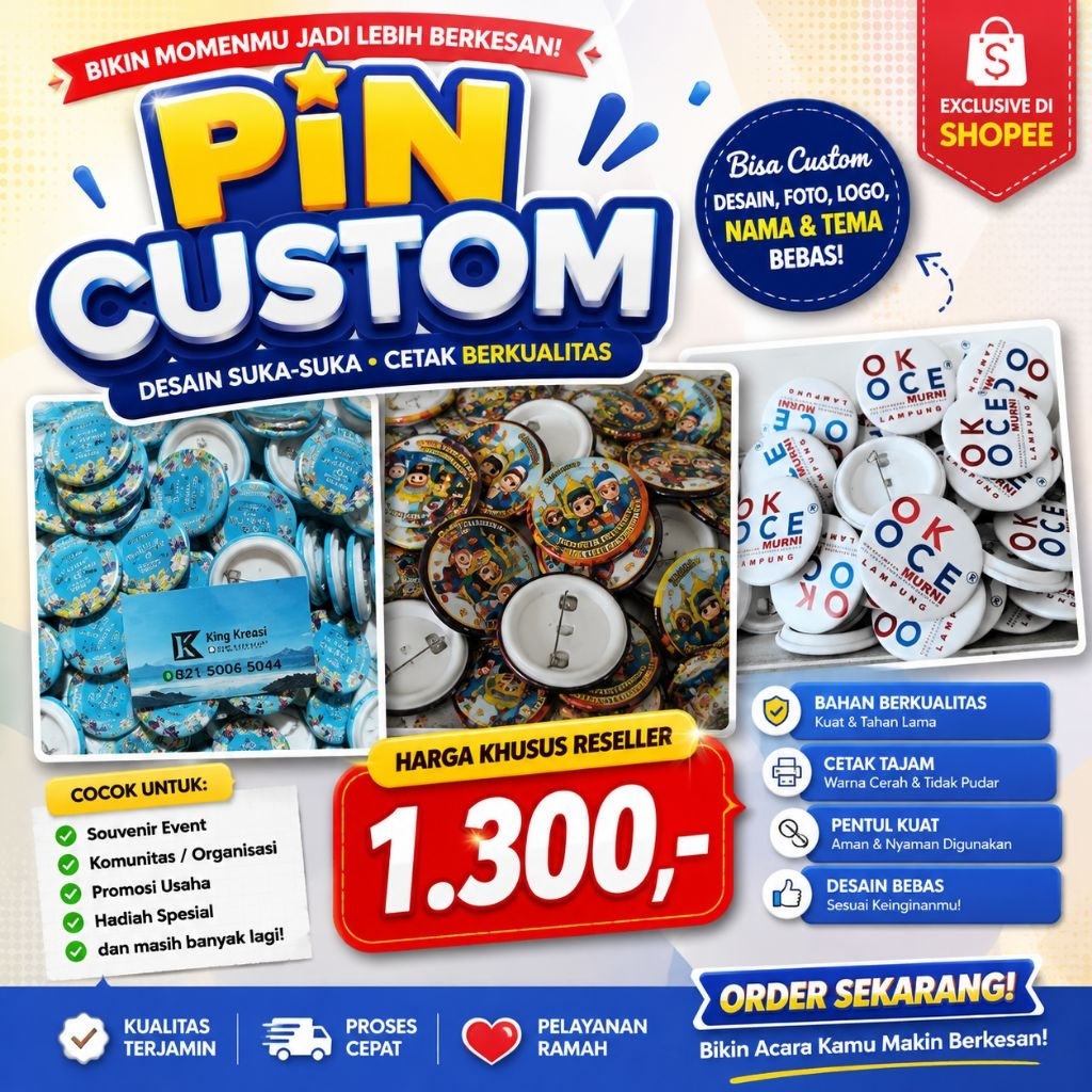 Pin Bros Custom Plastik Putih / Pin  Panitia / Pin Peniti Holo / Merchandise / Souvenir / Pin Komuni