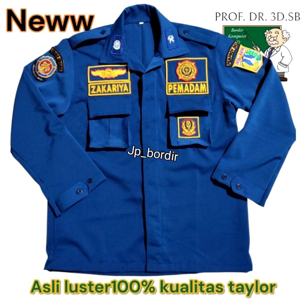KEMEJA ATASAN DAMKAR+ATRIBUT BORDIR TIMBUL 3d BAHAN LUZTER