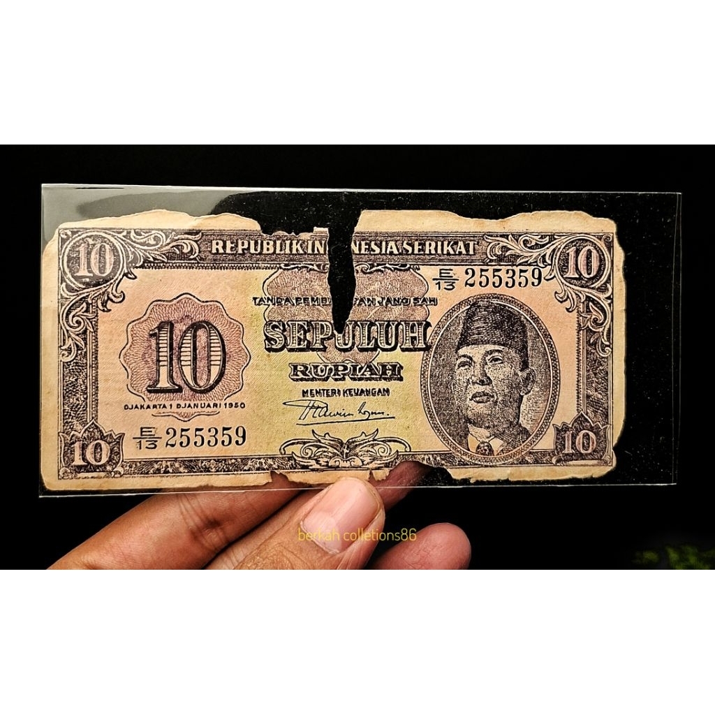 uang kuno 10 rupiah ris tahun 1950 bekas