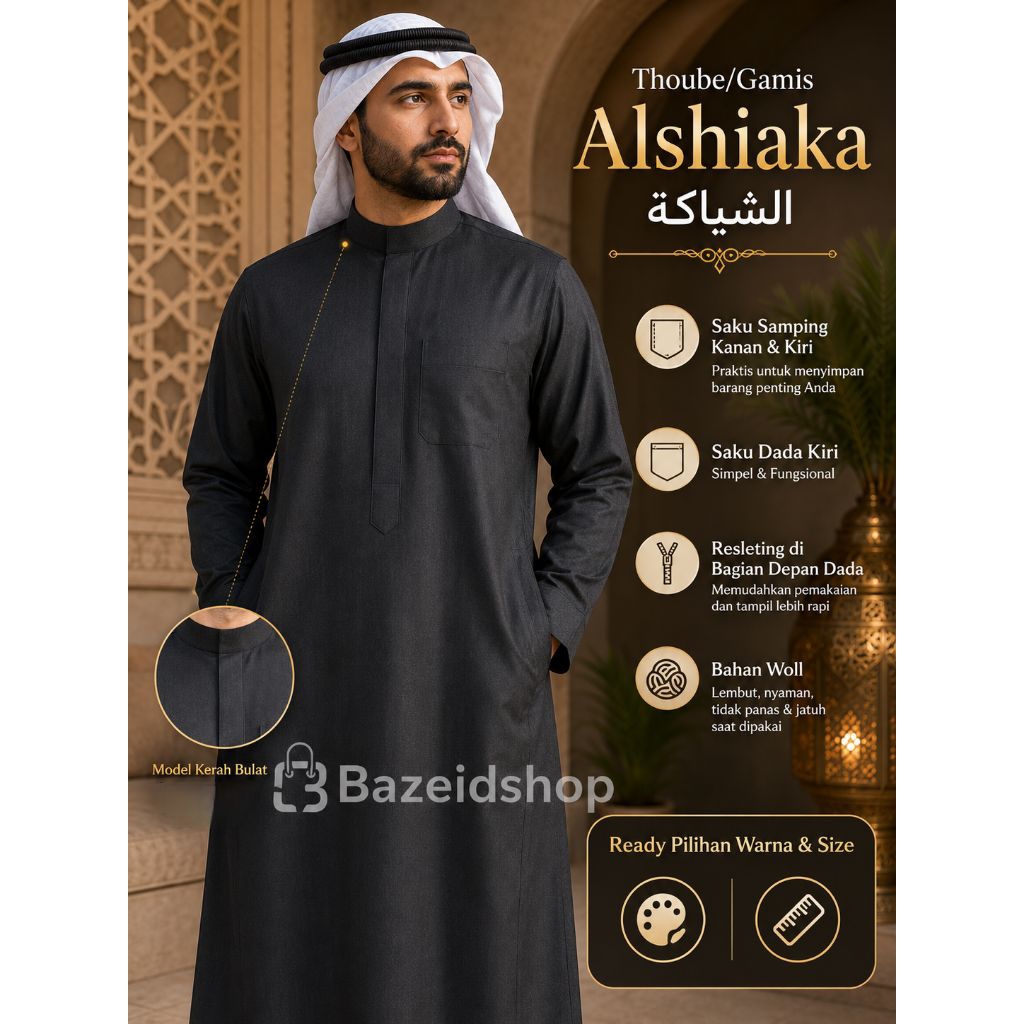 Gamis Lengan Panjang Alshiaka Premium  / Thoube Alshiaka Ori KSA PREMIUM
