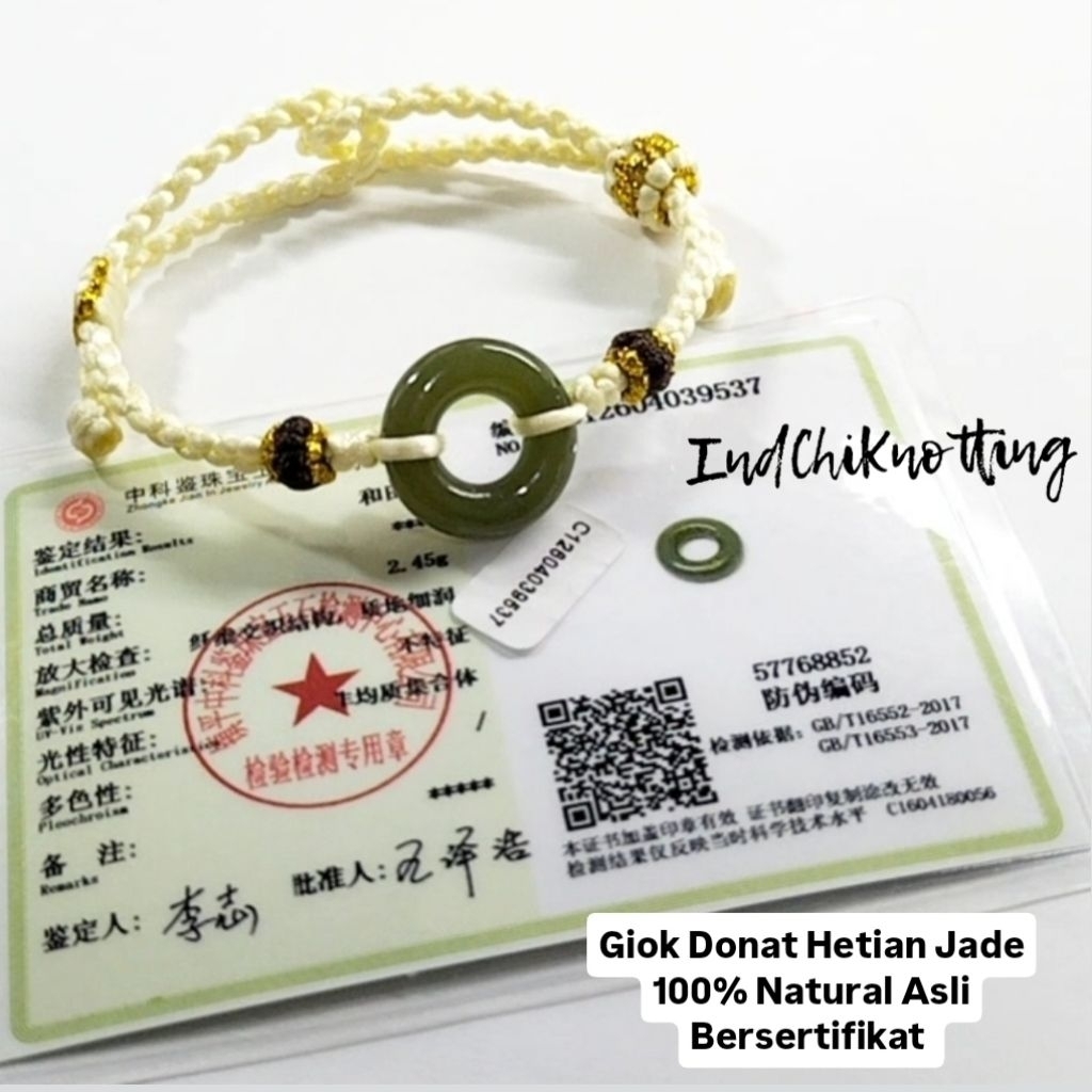 Gelang Giok Donat [Hetian] Jade Natural Asli Bersertifikat 9537