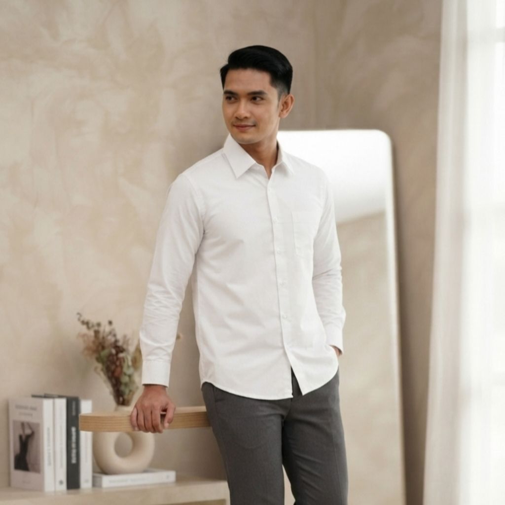 Kemeja Pria Putih Polos Pria Slimfit Kemeja Formal Polos Putih Hitam Pria Dewasa Lengan Panjang