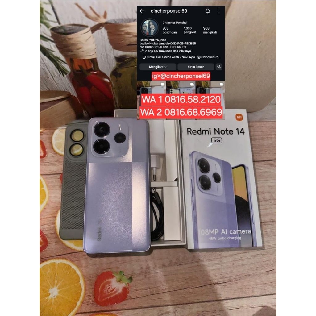 Jual hp bekas REDMI NOTE 14 5G 8/256 super istimewa likenew