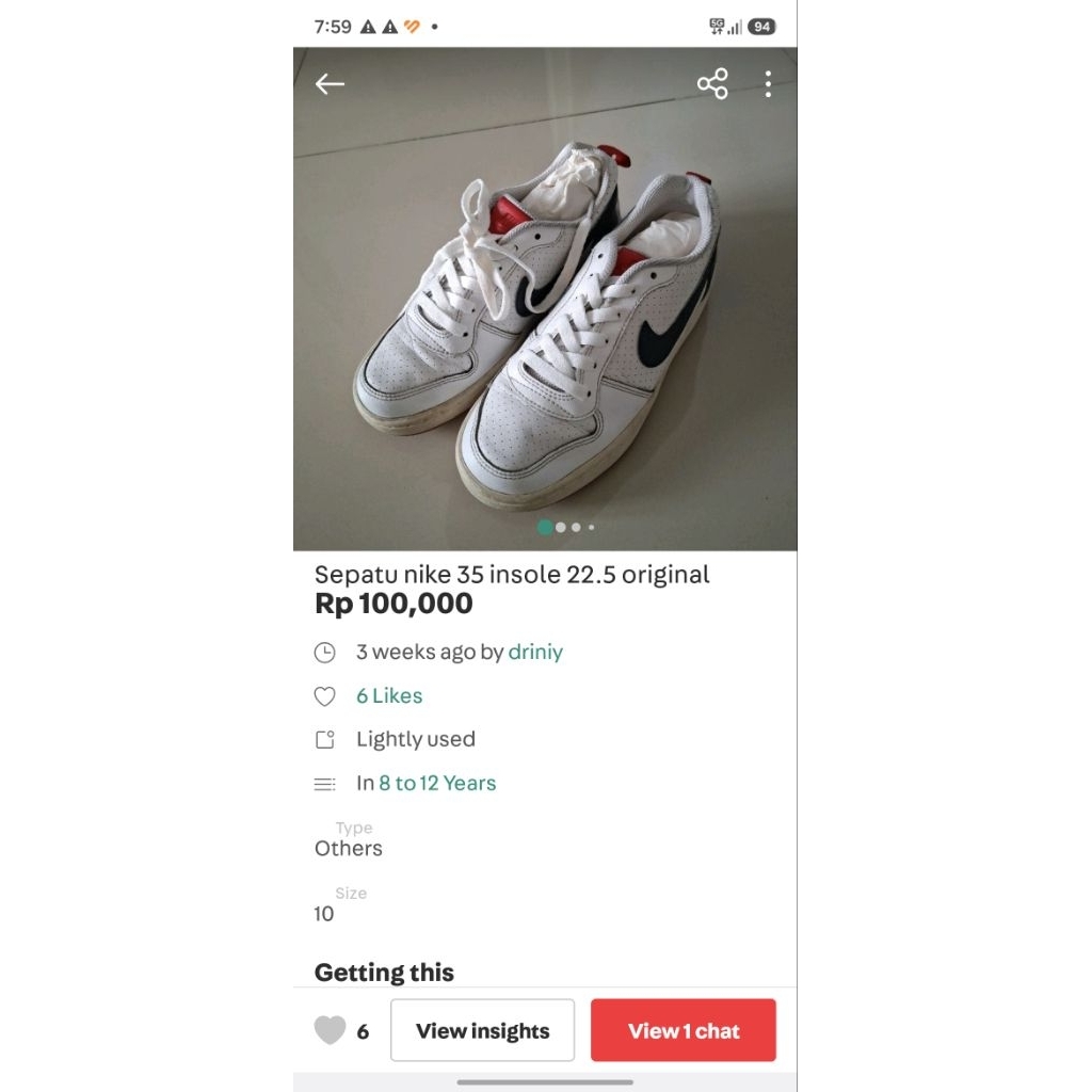 sepatu nike 35.5 ori