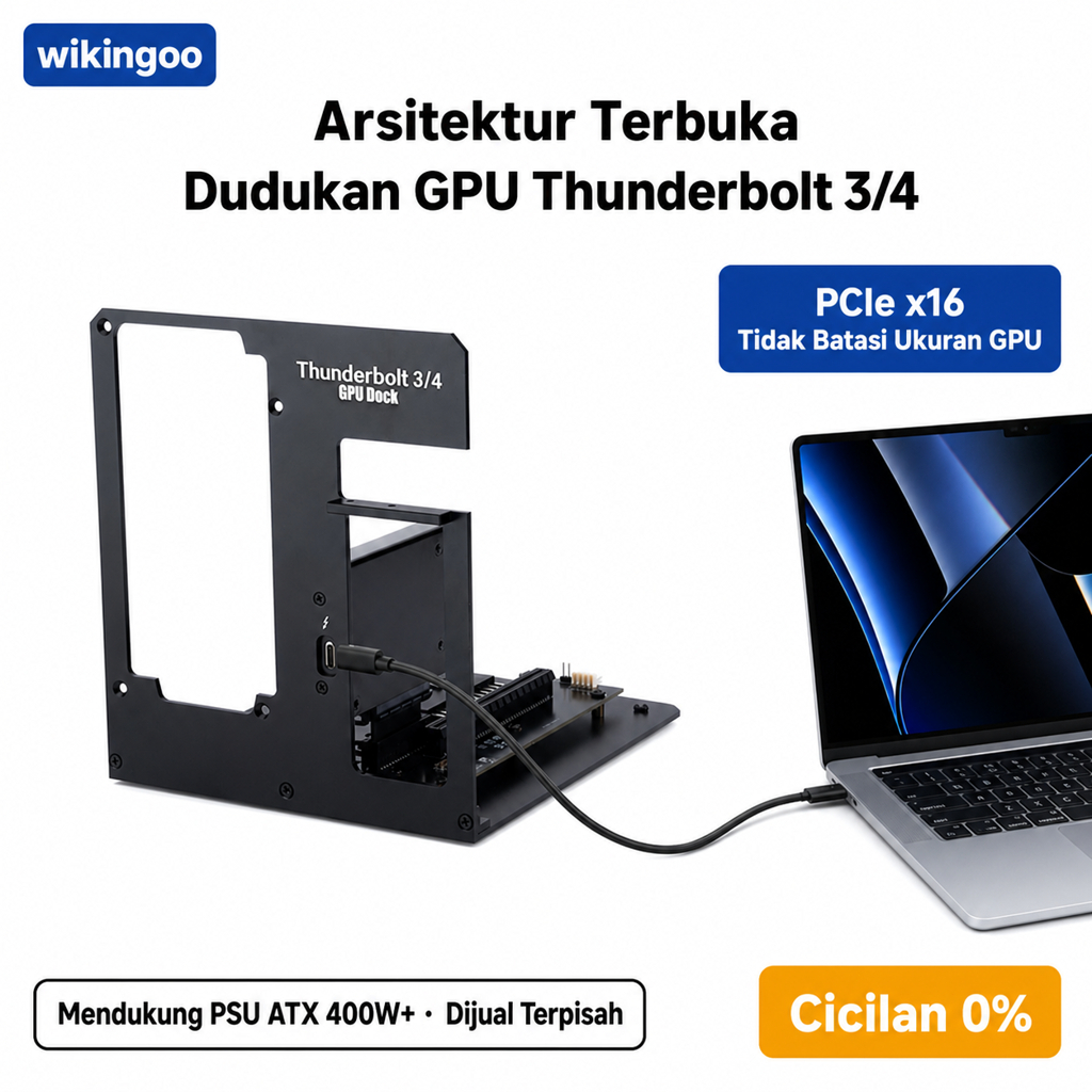 wikingoo eGPU Dock Enclosure Eksternal VGA Thunderbolt 3 4 USB4 40Gbps PCIe x16 Arsitektur Terbuka O