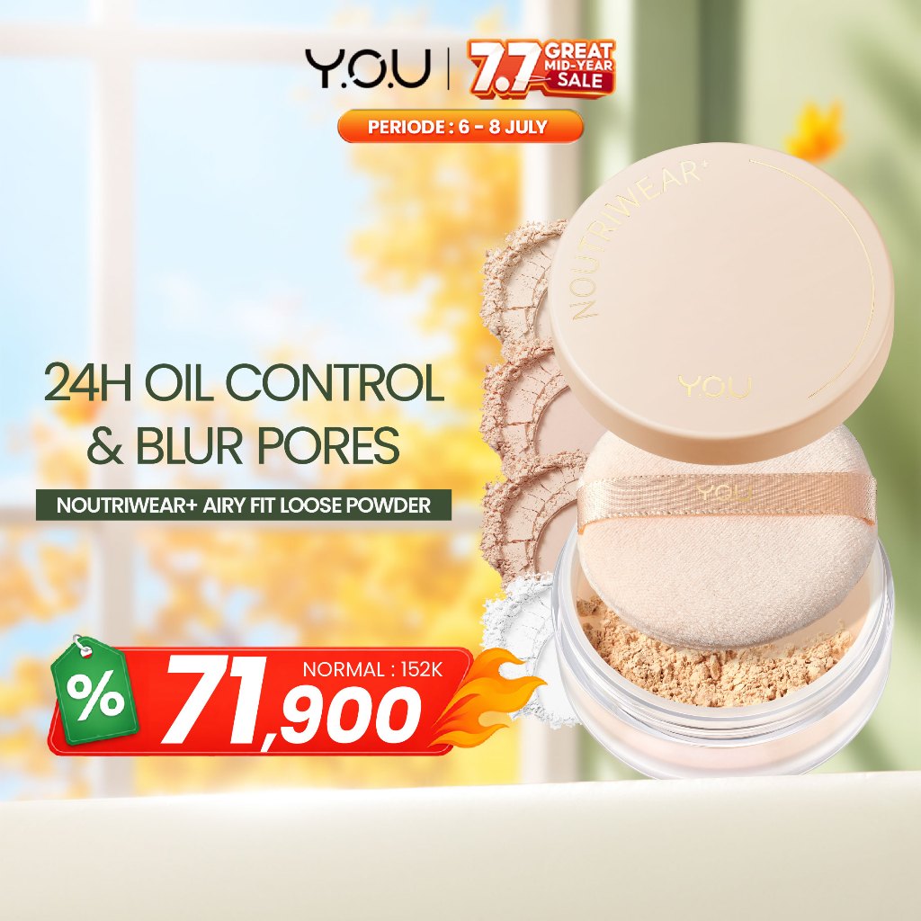 YOU NoutriWear+ Airy Fit Loose Powder Nourishing Oil Control | Bedak Tahan Lama 24 Jam | Bedak Tabur
